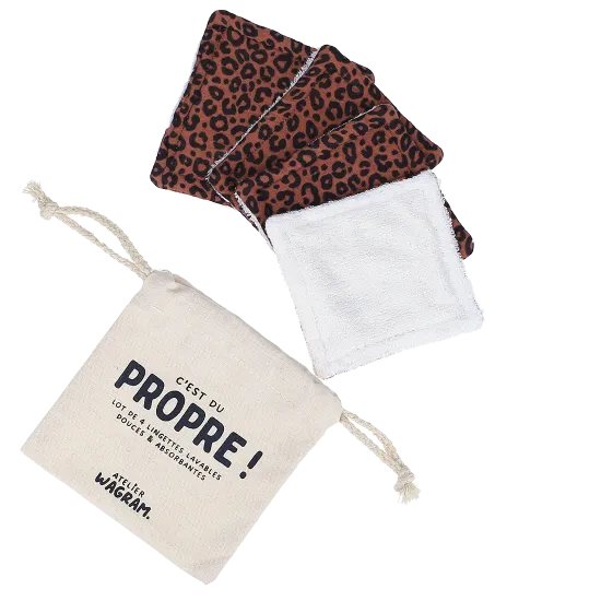 Lot de 4 lingettes lavables "Léopard marron"