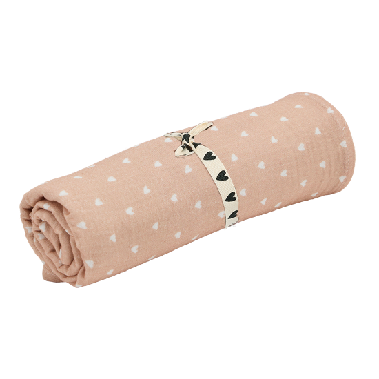 [WAGSKU040_021] Lange en gaze de coton "beige et petits coeurs"