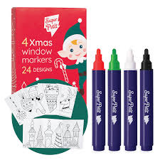 4  markers pour vitre et 24 modèles de décoration "Noël"