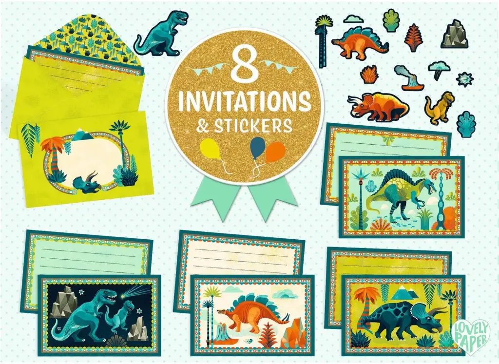 Set de cartes d'invitation "dino"