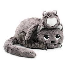 Peluche Miaou le chat maman et bebe gris