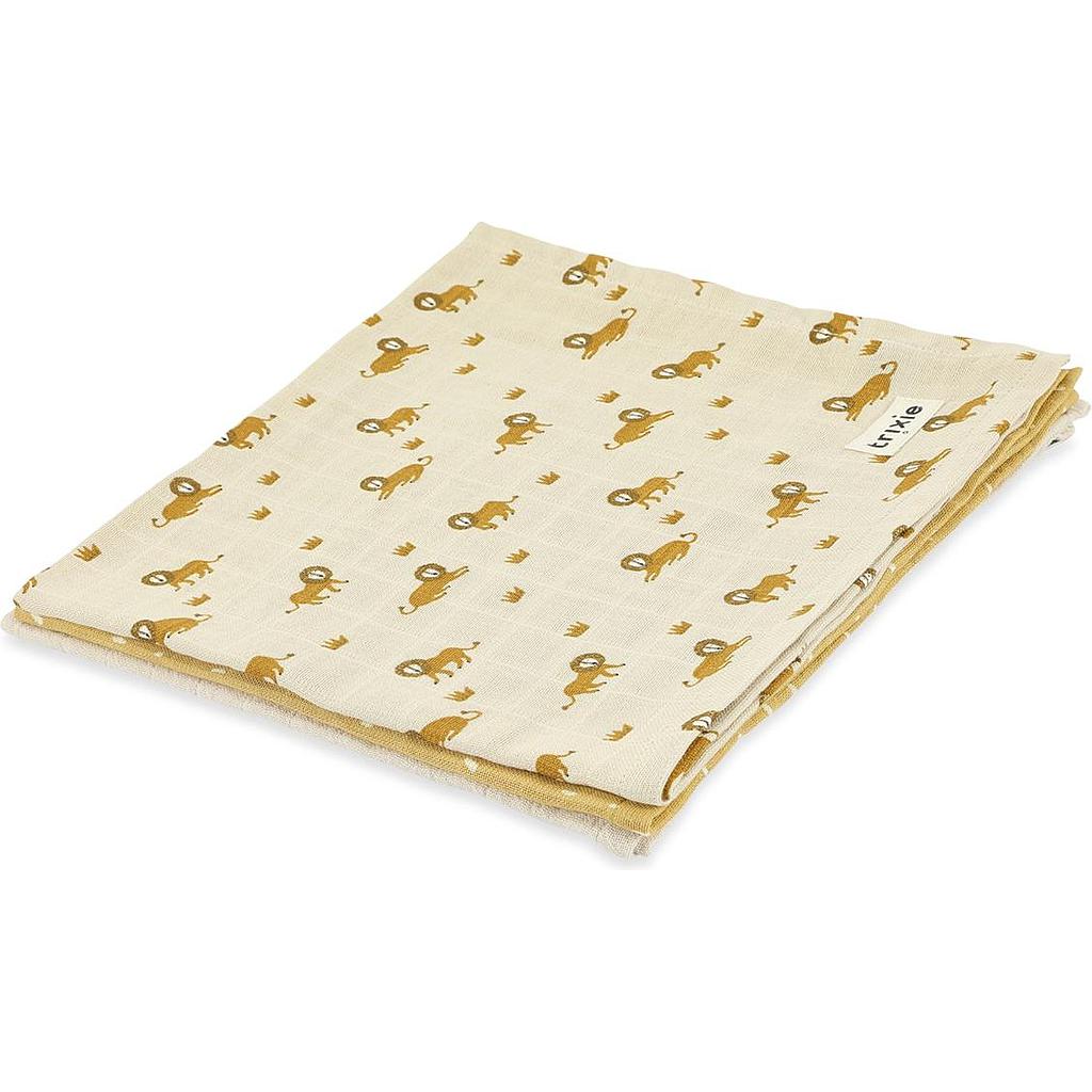 [TRI83-075] Lot de 3 langes en mousseline "Lion"