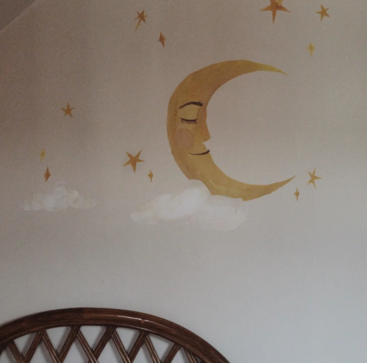 Sticker mur textile  "Lune, nuage, étoiles"