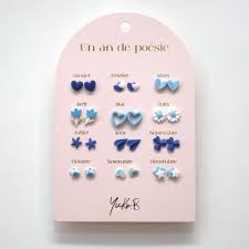 [YUKYB500-225] Boucles d'oreilles "Un an de poésie" - Bleue