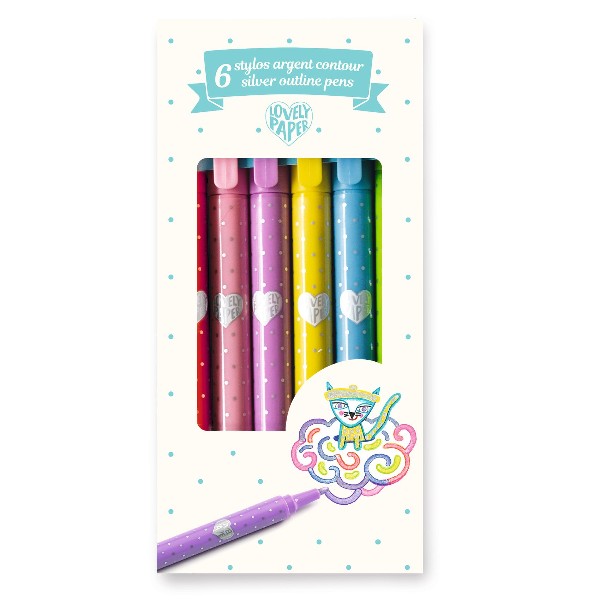 6 stylos argent contour