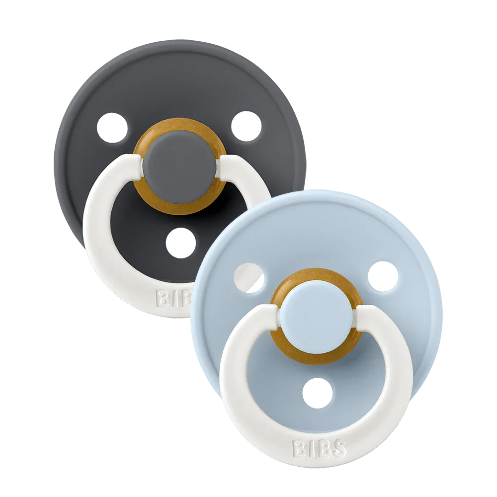 BIBS pack de deux lolettes qui brillent dans le noir "Colour pacifier" tétine latex ronde - taille 2