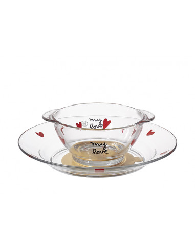 [BFBOLASSCOEUR] Set assiette + bol + ventouse "my love"