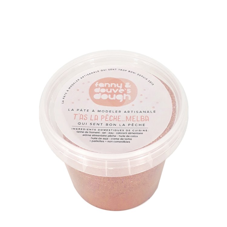 [T'ASLAPECHEMELBA] Pâte à modeler artisanale suisse à paillettes - T'as la pêche... melba (Grand pot)