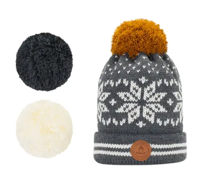 [CABapplepekin] Bonnet avec 3 pompons interchangeables "Apple Pekin" (Gris)