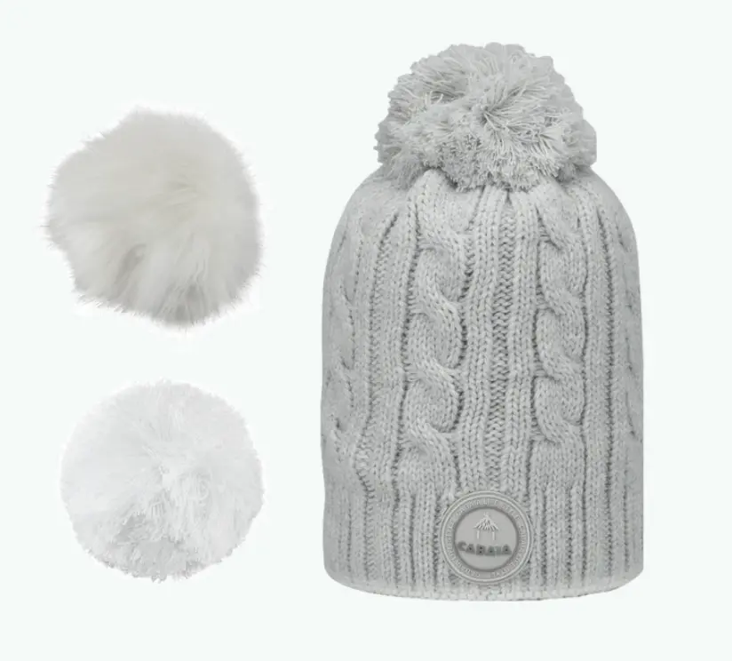 [CABcreamygin] Bonnet doublé polaire avec 3 pompons interchangeables "Creamy Gin" (Gris)