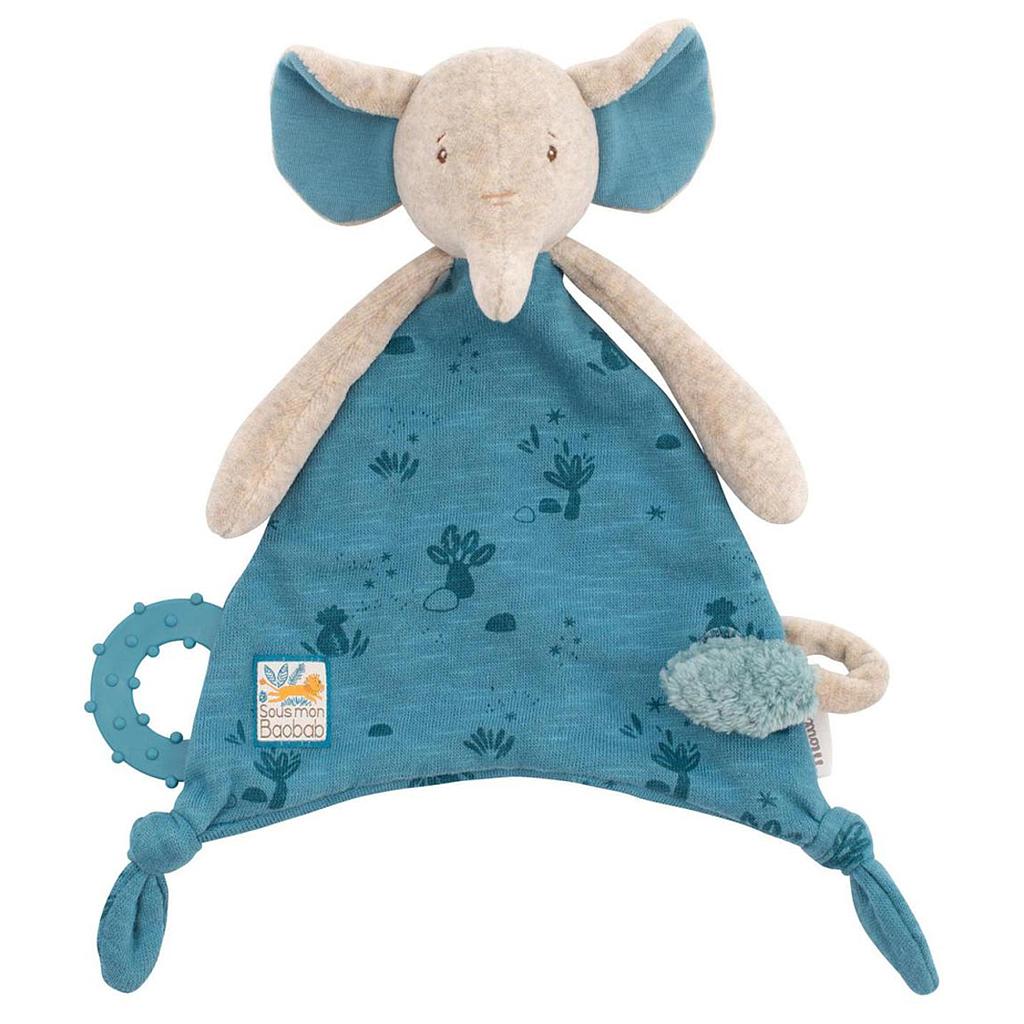 Doudou attache-tétine éléphant "Sous mon baobab"