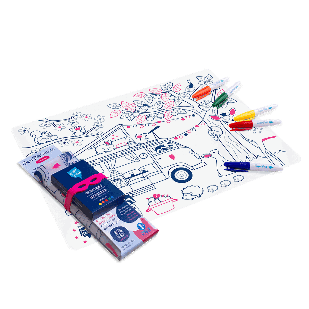 Set de table à colorier en silicone avec ses 5 feutres lavables "Set de Noël"