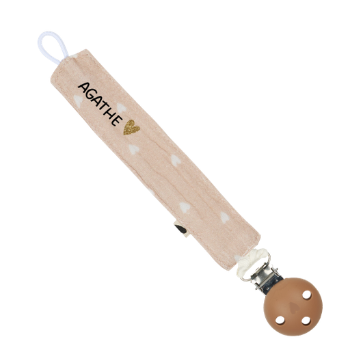 [WAGSKU003_022] Attache-lolette en gaze de coton "beige et petits coeurs"