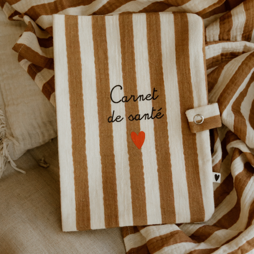 [WAGSKU001_027] Protège carnet de santé en gaze de coton "rayures larges"