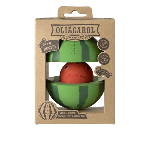 [OLIPUZZLEBOWATERMELON] Jouet à empiler en silicone naturel et balle sonore - pastèque
