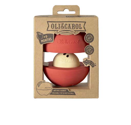 [OLILPUZZLEBOXAPPLE] Jouet à empiler en silicone naturel et balle sonore - pomme