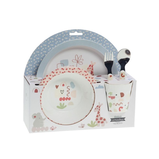[AMA167716] Set repas en mélamine 5 pièces "Rêverie d'ailleurs"