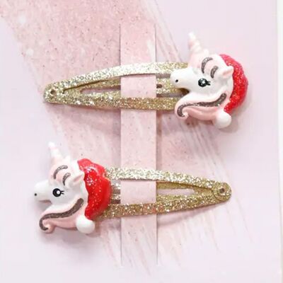 [YUKYB-500-215] Barrettes à cheveux de Noël 2 pièces "Christmas Unicorn"