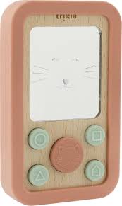 [TRI36-245] Téléphone en silicone et bois "Chat"