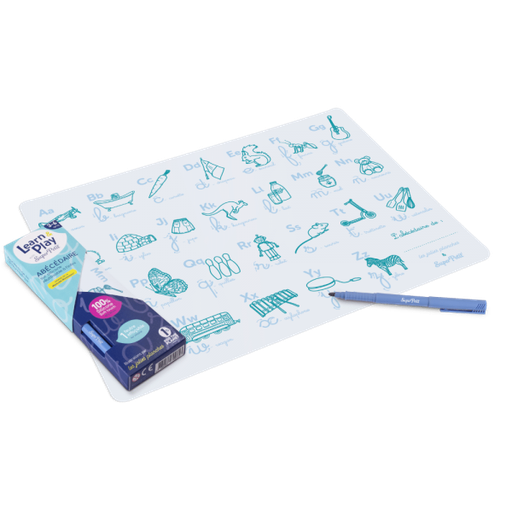 [SUPJTABCFR32] Set en silicone lavable avec un feutre "Learn & Play - abécédaire illustré" 