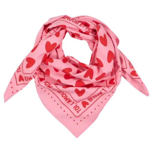 Foulard rose à cœurs rouges