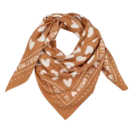 Foulard marron à cœurs blancs