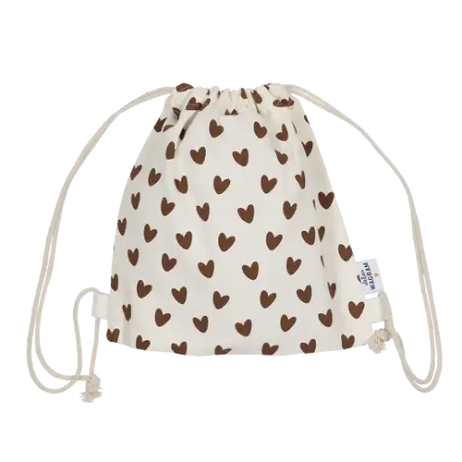 [WAGSKU074_001] Sac à cordons "Ecru - coeurs"