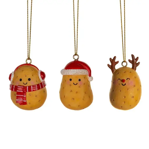 [SASQKXM065] Set de 3 décorations de Noël "Happy Potatoes"