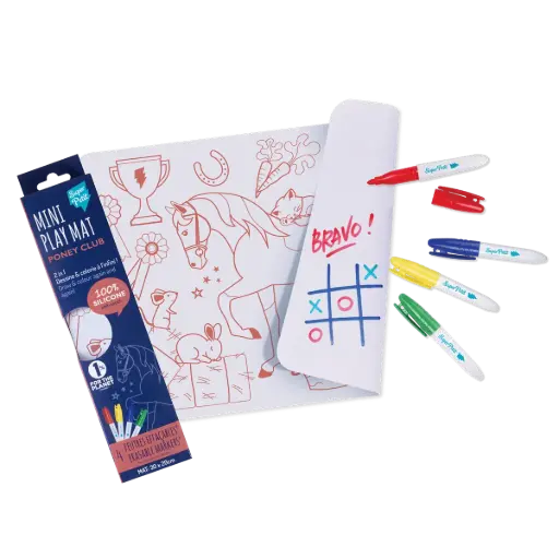 [LPC206080] Set de table à colorier en silicone avec ses 5 feutres lavables "Mini Play Mat Poney Club" 
