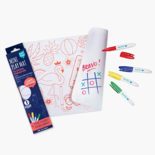 [SUP] Set de table à colorier en silicone avec ses 5 feutres lavables "Mini Play Mat Florida Paradise"