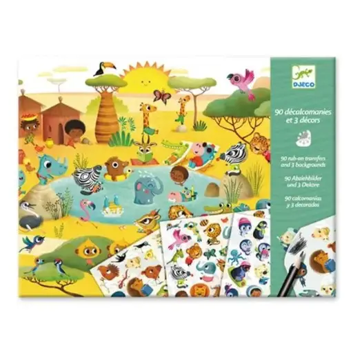 [DJ09560] 120 décalcomanies et 3 décors "Savane, désert et Pôle nord"