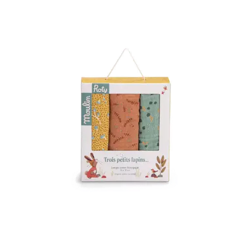 [MOU678273] Set de 3 langes imprimés - Trois petits lapins...