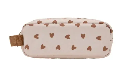 [WAGSKU120_004] Trousse "Cœurs marrons- fond beige"  