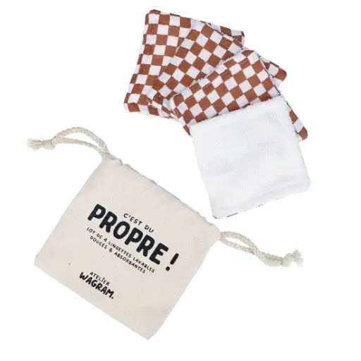 [WAGSKU094_003] Lot de 4 lingettes lavables "Damier"