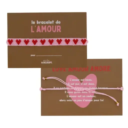 [WAGSKU105_004] Bracelet perle rose avec coeurs rouges