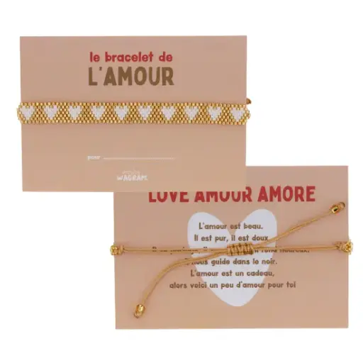 [WAGSKU105_006] Bracelet perle or avec coeurs blancs