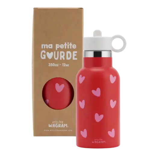 [WAGSKU067_007] Gourde isotherme 350ml "Rouge à cœurs roses"