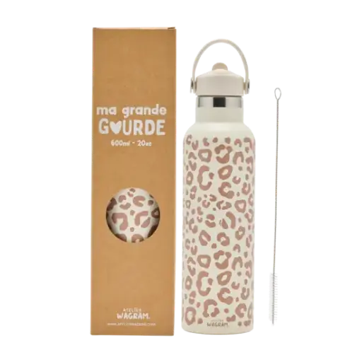[WAGSKU067_008] Gourde isotherme 600ml "Crème léopard"  