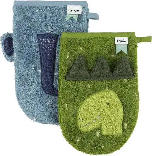 [TRI11-810] Lot de 2 gants de toilette "Dino et éléphant"