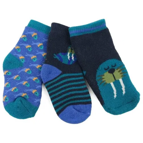 [ZOO11819] Set de 3 paires de chaussettes anti-dérapantes morse (0-24 mois)