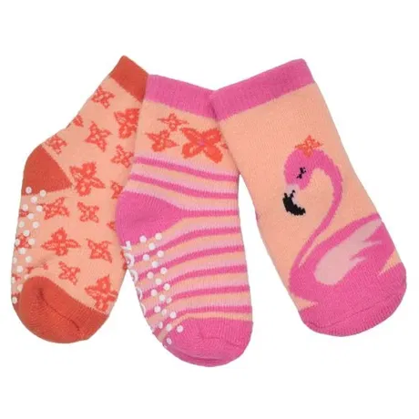 [ZOO11821] Set de 3 paires de chaussettes anti-dérapantes flamant rose (0-24 mois)