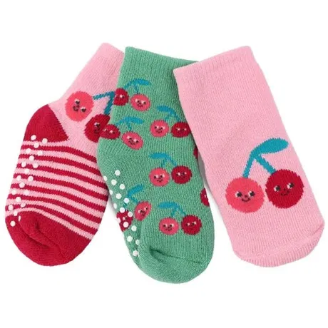 [ZOO11824] Set de 3 paires de chaussettes anti-dérapantes cerises (0-24 mois)