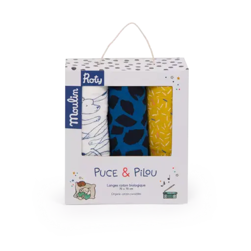 [MOU684070] Set de 3 langes imprimés - Puce & Pilou